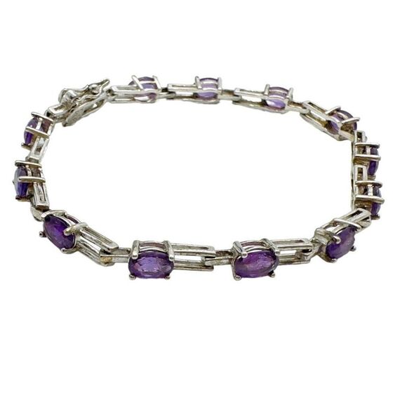 ROSS-SIMMONS .925 STERLING SILVER & Prong Set Genuine AMETHYST Tennis Bracelet 7 - Picture 1 of 7